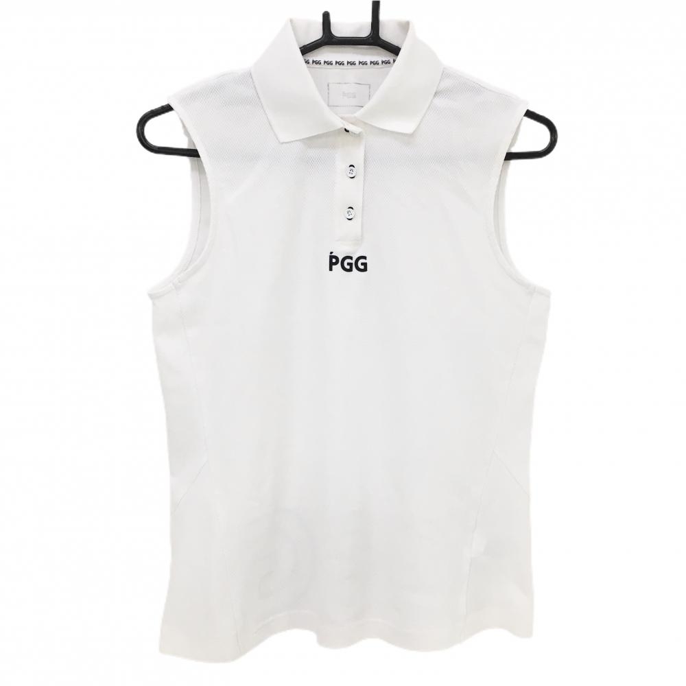 PGGパーリーゲイツ ノースリーブポロシャツ 白×黒 後裾ビッグロゴ レディース 1(M) ゴルフウェア PEARLY GATES