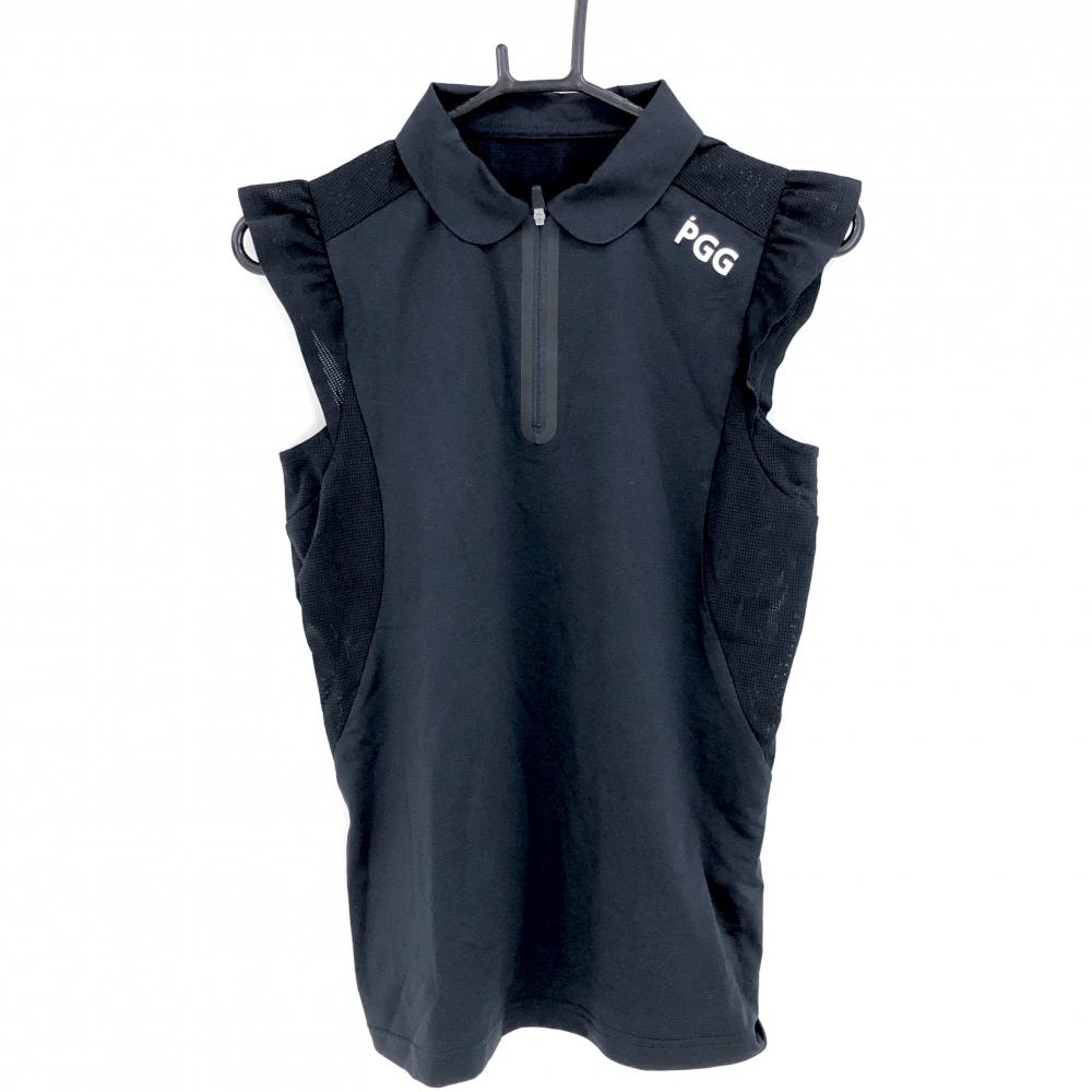 【超美品】PGGパーリーゲイツ ノースリーブシャツ 黒×白 背面メッシュ ハーフジップ レディース 1(M) ゴルフウェア PEARLY GATES