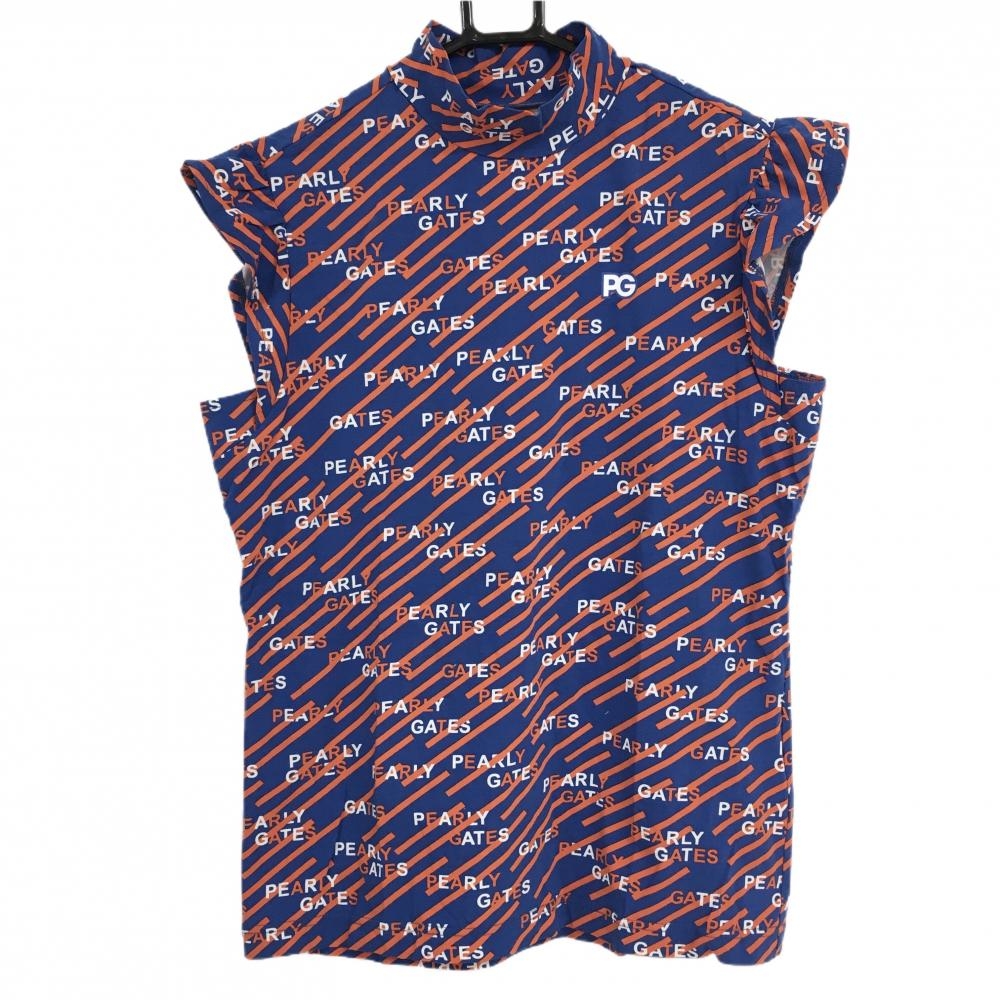【超美品】パーリーゲイツ ノースリーブハイネックシャツ ネイビー×レッド ロゴ総柄   レディース 1(M) ゴルフウェア PEARLY GATES