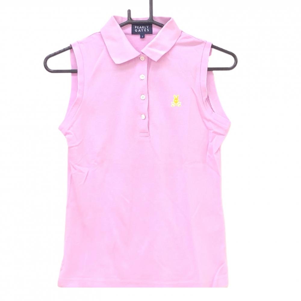 パーリーゲイツ ノースリーブポロシャツ ピンク 襟裏スカルラビット コットン100％ レディース 1(M) ゴルフウェア PEARLY GATES