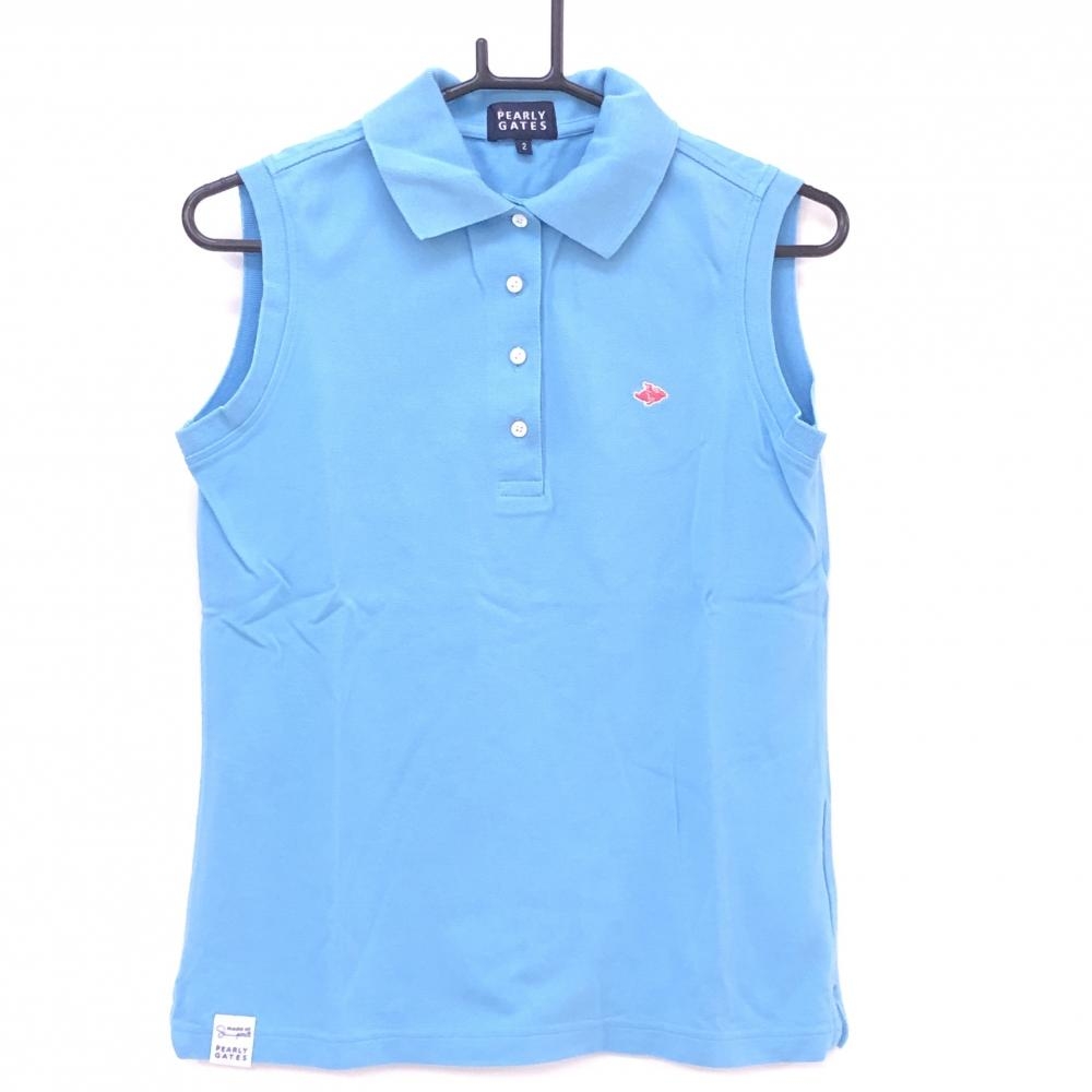 パーリーゲイツ ノースリーブポロシャツ ライトブルー コットン100％ フライングラビット レディース 2(L) ゴルフウェア PEARLY GATES