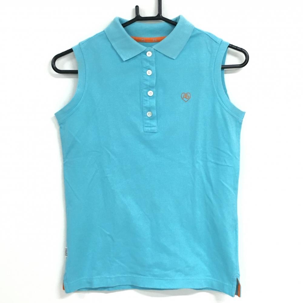 パーリーゲイツ ノースリーブポロシャツ ライトブルー ロゴオレンジ レディース 0(S) ゴルフウェア PEARLY GATES