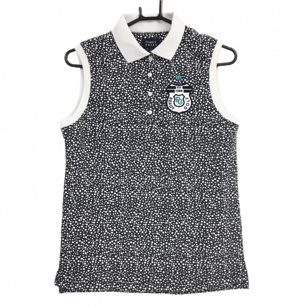 パーリーゲイツ ノースリーブポロシャツ ネイビー×白 ドット ロゴワッペン レディース 2(L) ゴルフウェア PEARLY GATES