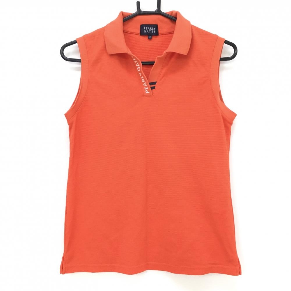 【美品】パーリーゲイツ ノースリーブスキッパーシャツ オレンジ 前立てロゴ レディース 0(S) ゴルフウェア PEARLY GATES