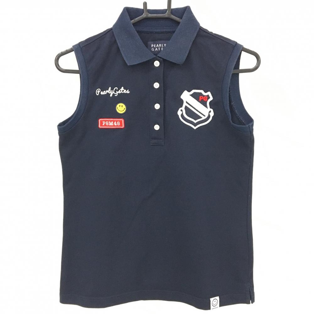 パーリーゲイツ ノースリーブポロシャツ ネイビー 襟裏ニコちゃん スマイル レディース 1(M) ゴルフウェア PEARLY GATES