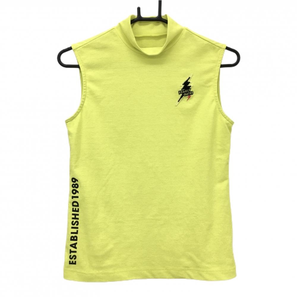 【美品】パーリーゲイツ ノースリーブハイネックシャツ イエロー 感電ニコ スマイル  レディース 00(XS) ゴルフウェア PEARLY GATES