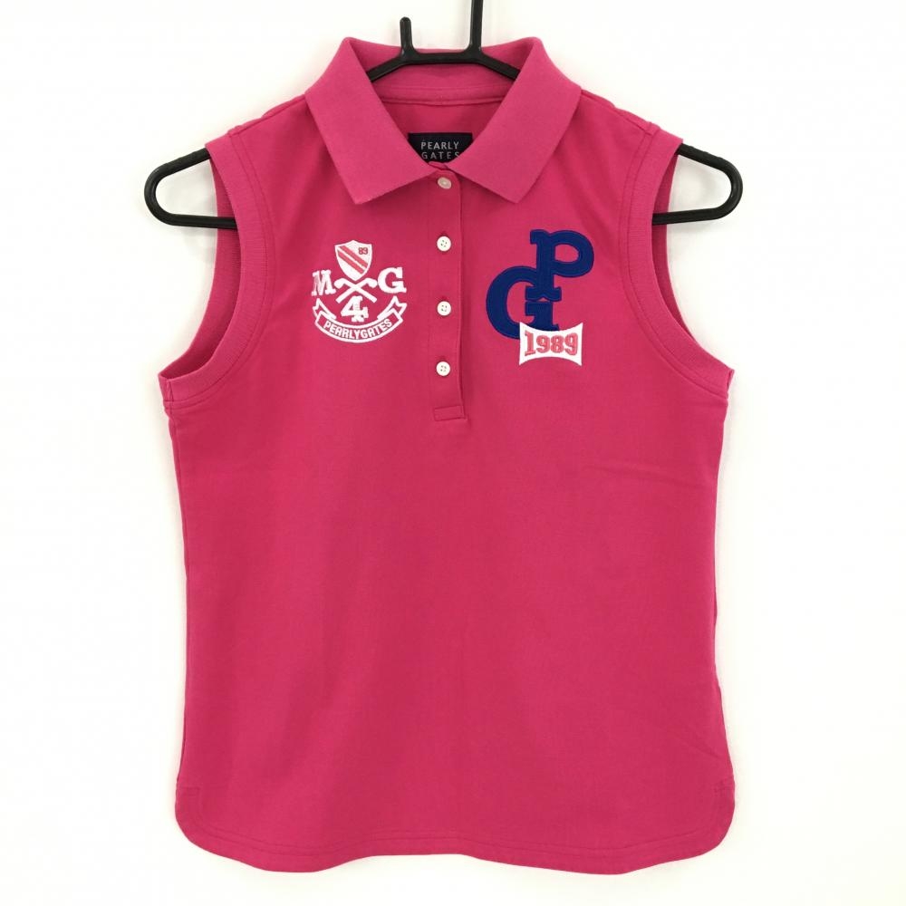 【超美品】パーリーゲイツ ノースリーブポロシャツ ピンク 襟裏ロゴ  レディース 0(S) ゴルフウェア PEARLY GATES