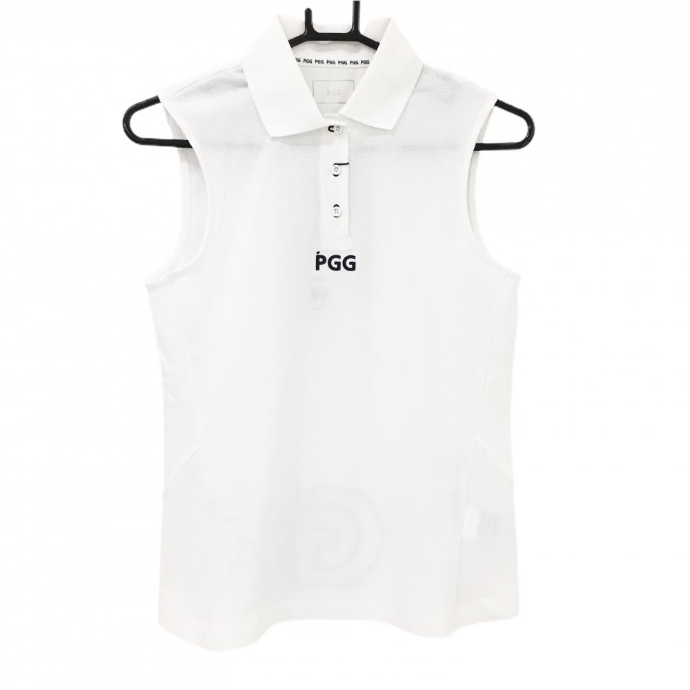 【新品】PGGパーリーゲイツ ノースリーブポロシャツ 白×ネイビー ロゴプリント レディース 0(S) ゴルフウェア PEARLY GATES
