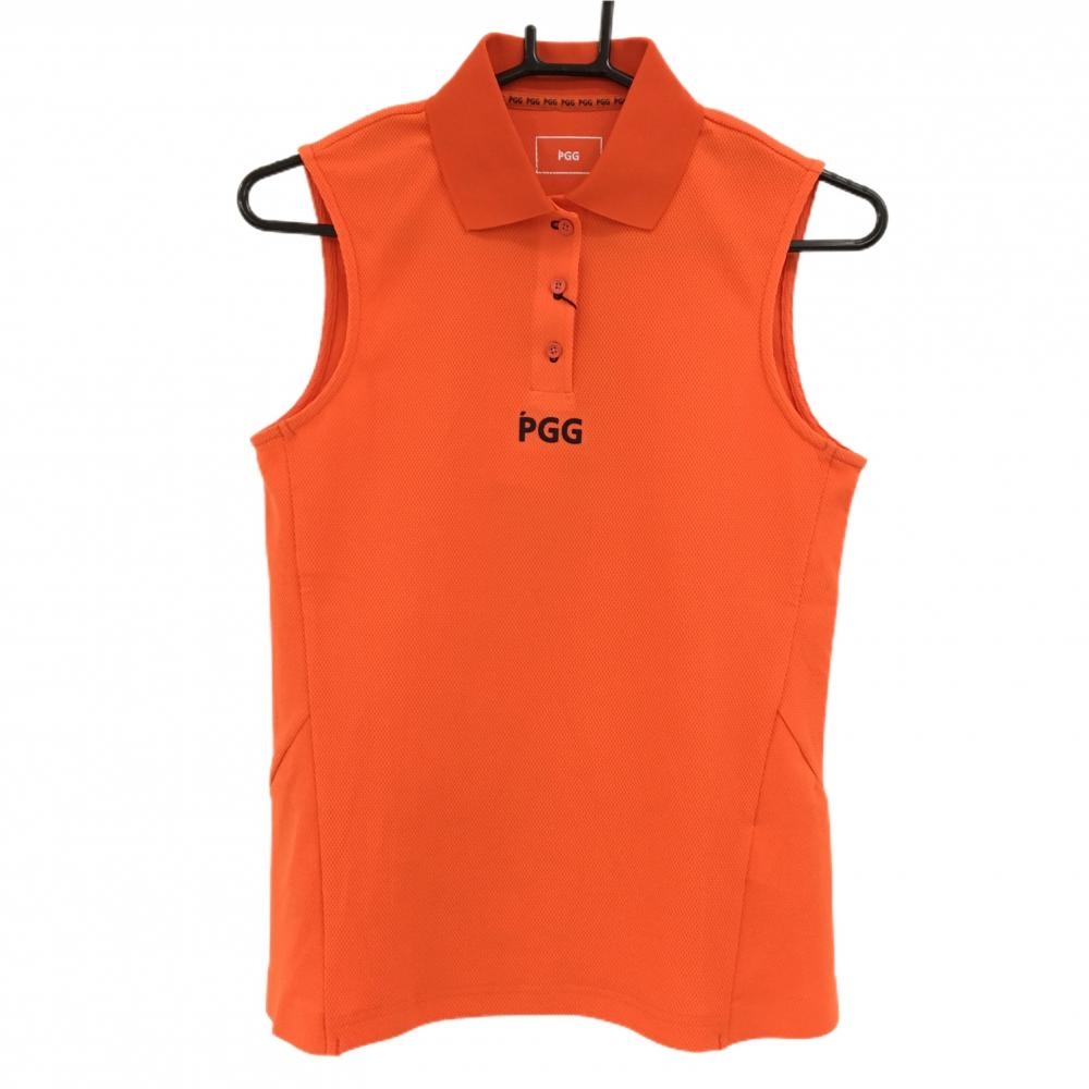 【新品】PGGパーリーゲイツ ノースリーブポロシャツ オレンジ×ネイビー ロゴプリント レディース 0(S) ゴルフウェア PEARLY GATES