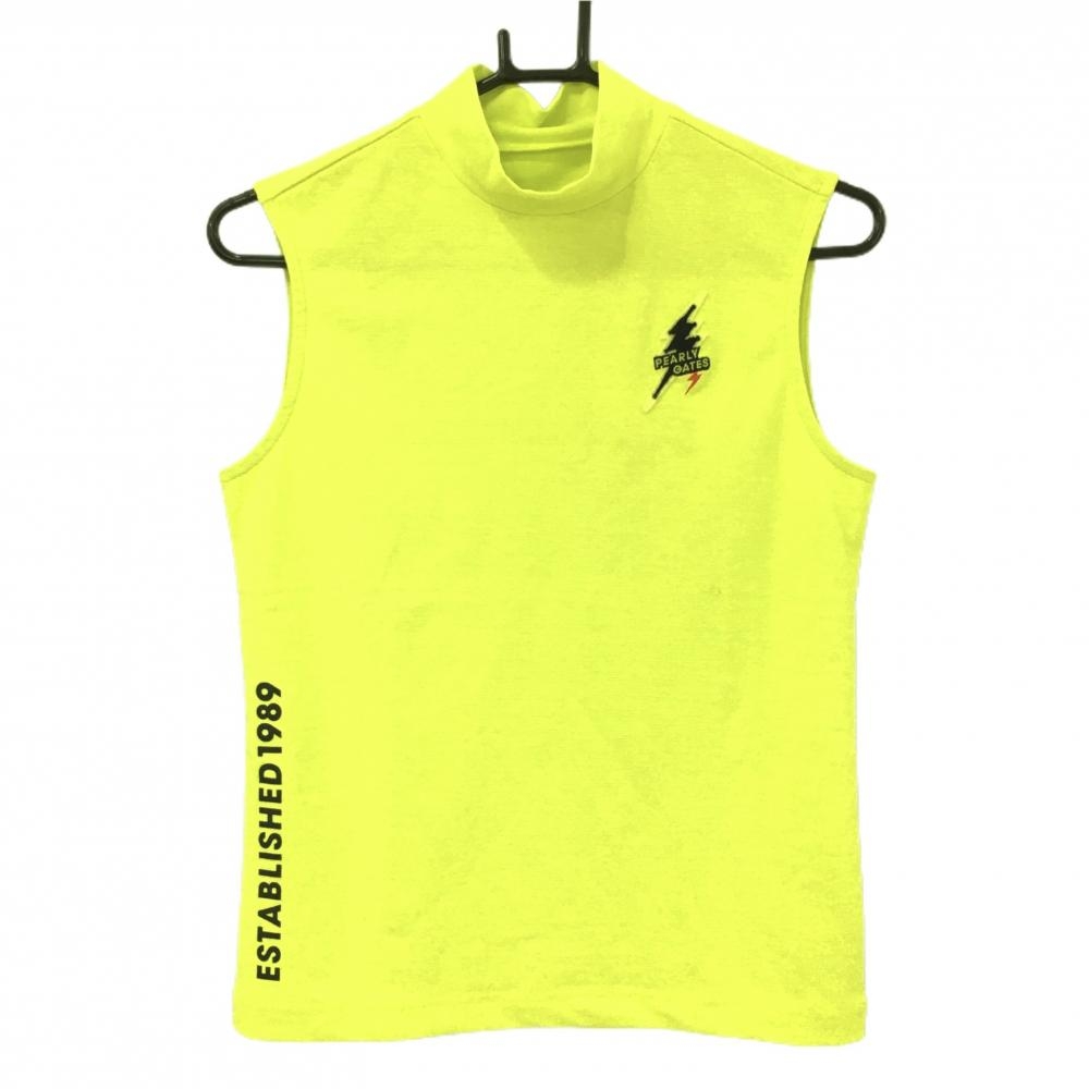 【新品】パーリーゲイツ ノースリーブハイネックシャツ イエロー×黒 感電ニコちゃん レディース 0(S) ゴルフウェア PEARLY GATES