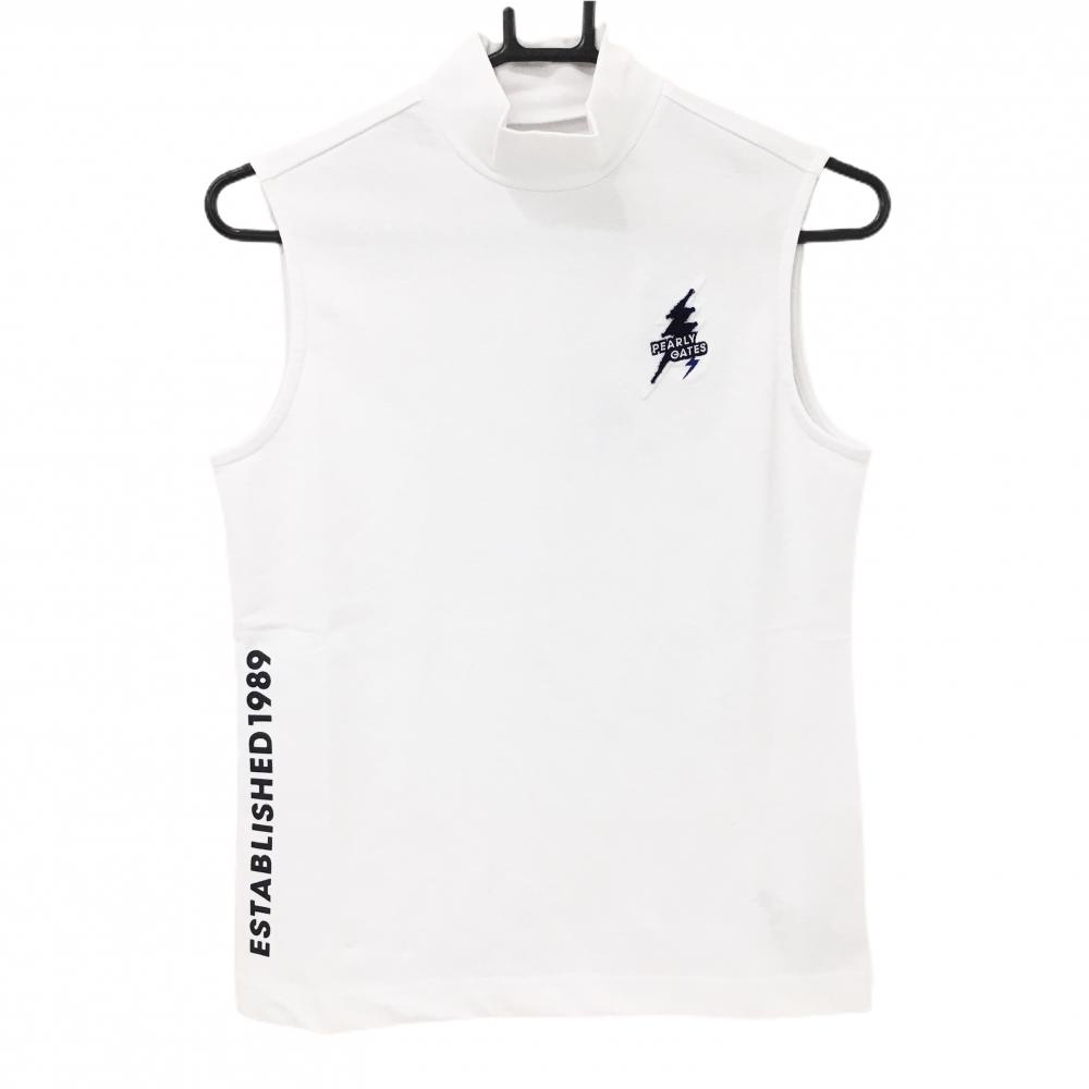 【新品】パーリーゲイツ ノースリーブハイネックシャツ 白×ネイビー 感電ニコちゃん レディース 0(S) ゴルフウェア PEARLY GATES