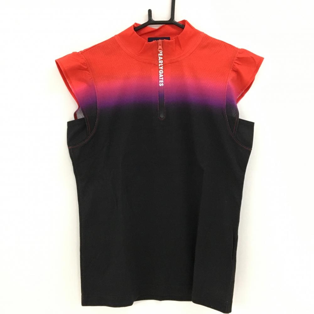 【新品】パーリーゲイツ ノースリーブハイネックシャツ 黒×レッド グラデーション  レディース 1(M) ゴルフウェア PEARLY GATES