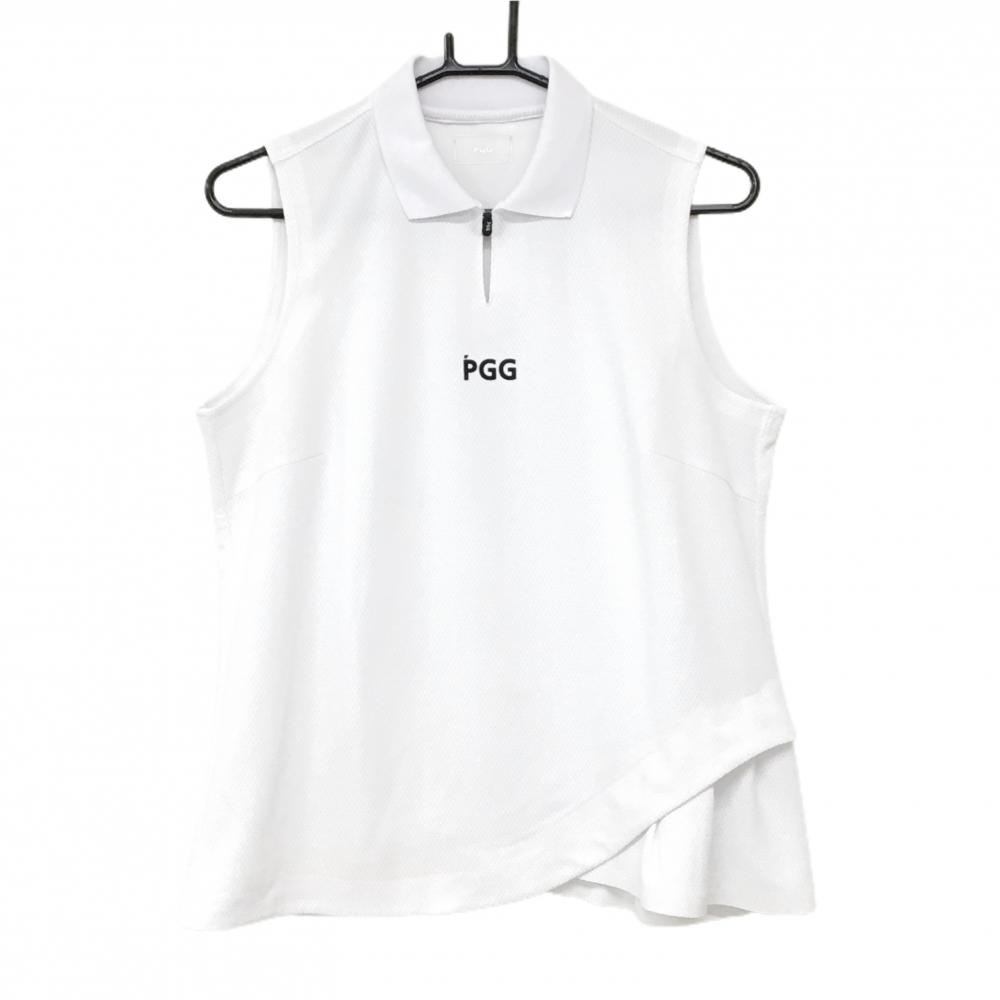 【美品】PGGパーリーゲイツ ノースリーブシャツ 白 背面ビッグロゴ レディース 2(L) ゴルフウェア 2024年モデル PEARLY GATES