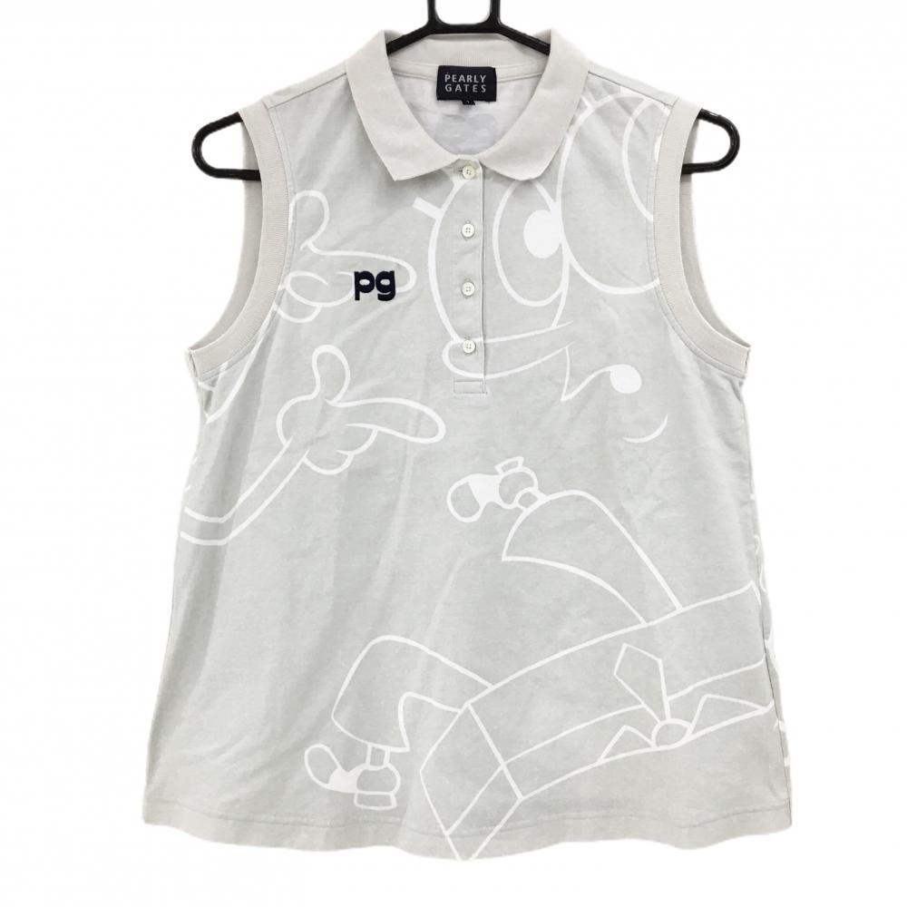 パーリーゲイツ×スポンジボブ ノースリーブポロシャツ グレー×白 総柄  レディース 1(M) ゴルフウェア PEARLY GATES