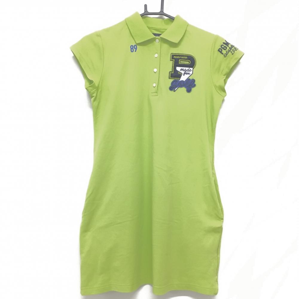【美品】パーリーゲイツ 半袖ポロワンピース ライトグリーン×ネイビー 襟裏ロゴ  レディース 0(S) ゴルフウェア PEARLY GATES