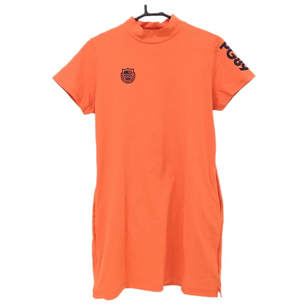 【超美品】パーリーゲイツ 半袖ハイネックワンピース オレンジ ロゴプリント ストレッチ レディース 1(M) ゴルフウェア PEARLY GATES