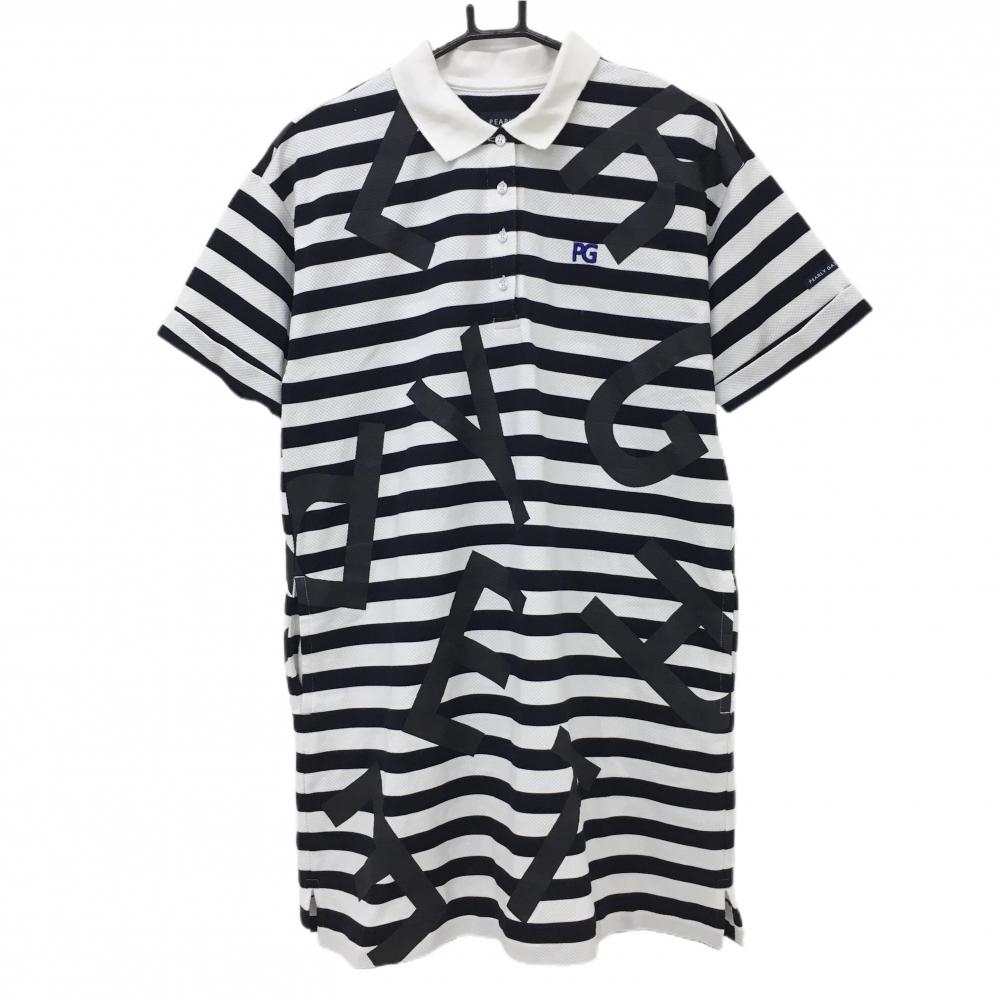 パーリーゲイツ 半袖ポロワンピース 白×ネイビー ボーダー ビッグロゴ レディース 1(M) ゴルフウェア サンプル品 PEARLY GATES