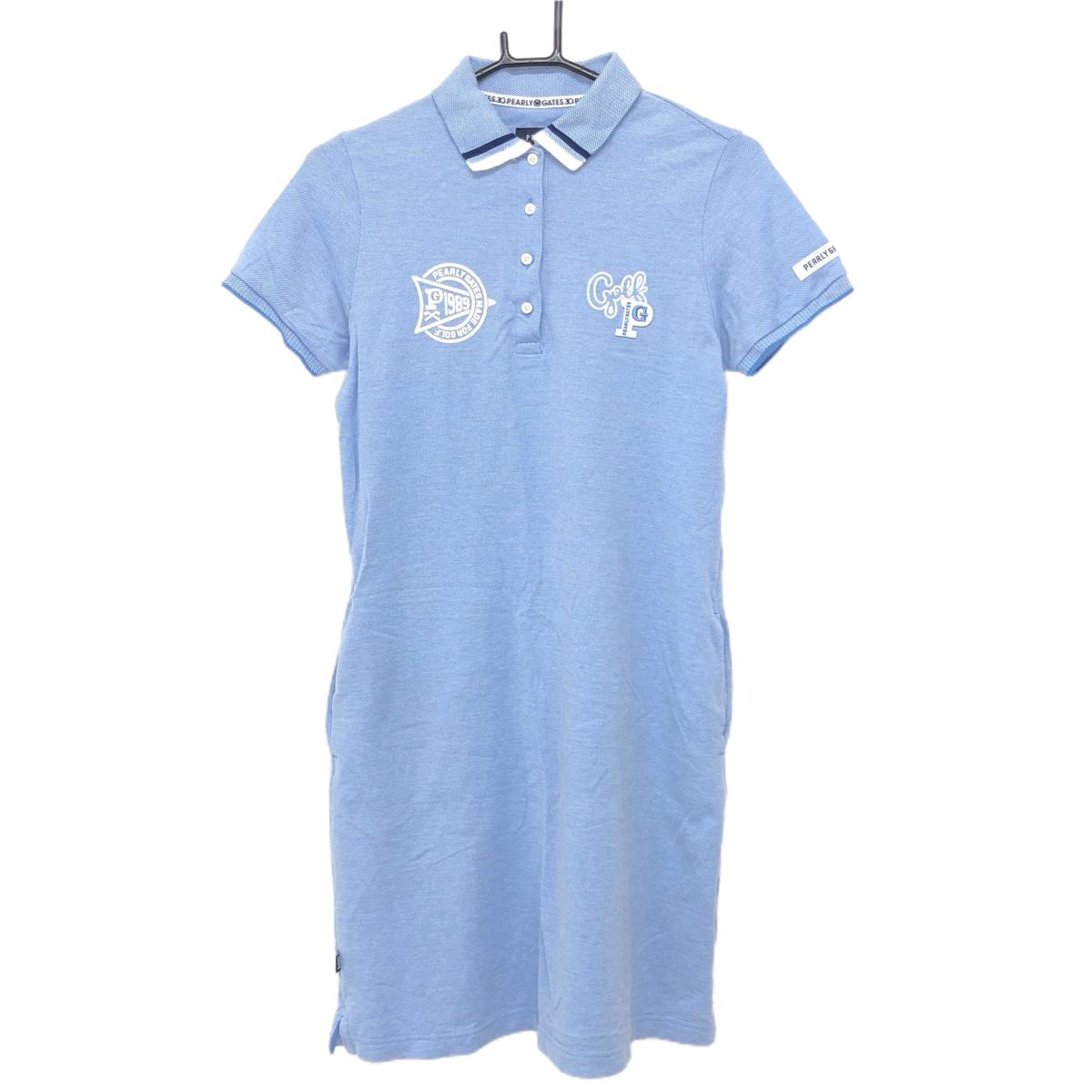 【美品】パーリーゲイツ 半袖ポロワンピース ライトブルー ロゴ白 30周年 レディース 1(M) ゴルフウェア PEARLY GATES
