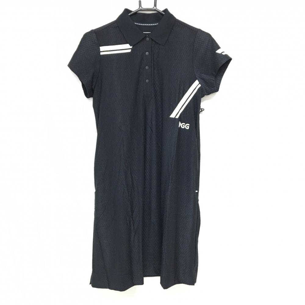 【超美品】PGGパーリーゲイツ 半袖ポロワンピース 黒×白 織生地 ドローコード レディース 0(S) ゴルフウェア 2024年モデル PEARLY GATES