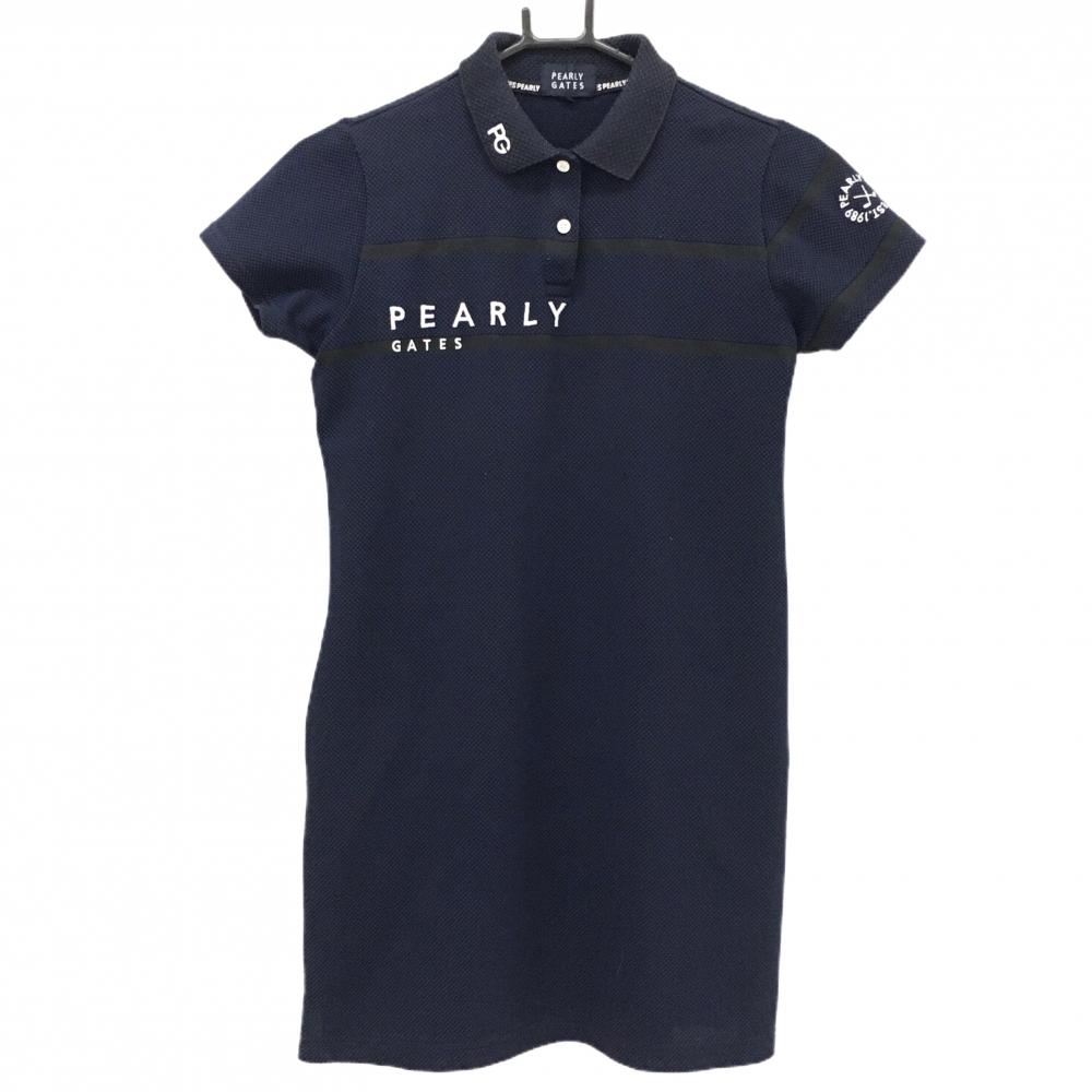 パーリーゲイツ 半袖ポロワンピース ネイビー系 ロゴ白 地模様  レディース 0(S) ゴルフウェア PEARLY GATES