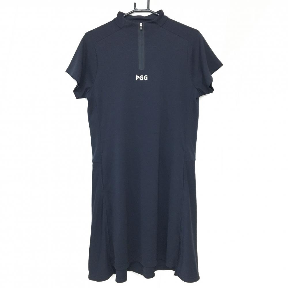 【超美品】PGGパーリーゲイツ 半袖ハイネックワンピース ダークネイビー×白 ハーフジップ  レディース 1(M) ゴルフウェア PEARLY GATES