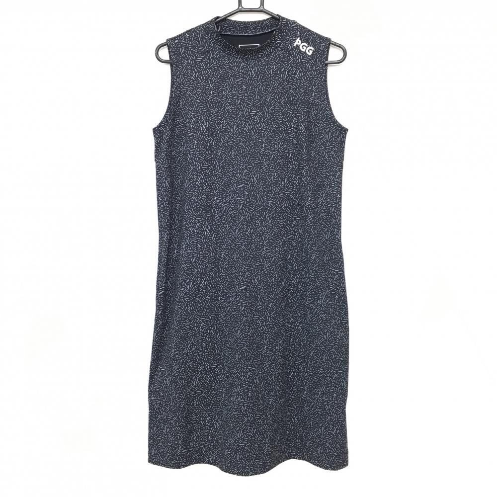 【美品】パーリーゲイツ ノースリーブワンピース ネイビー×白 総柄 ハイネック レディース 1(M) ゴルフウェア PEARLY GATES