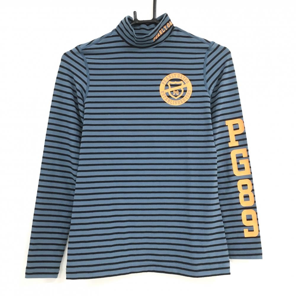 パーリーゲイツ ハイネックインナーシャツ ブルーグレー×黒 ボーダー レディース 1(M) ゴルフウェア PEARLY GATES