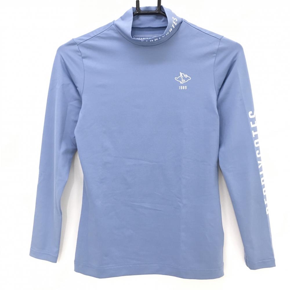 【美品】パーリーゲイツ ハイネックインナーシャツ ライトブルー×白 袖ロゴ  レディース 0(S) ゴルフウェア PEARLY GATES