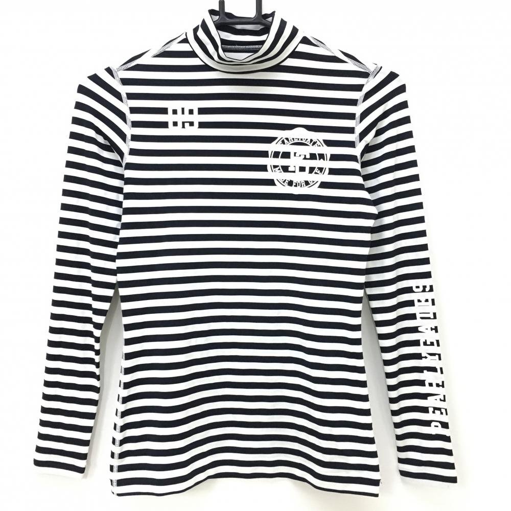【超美品】パーリーゲイツ ハイネックインナーシャツ 白×黒 ボーダー  レディース 0(S) ゴルフウェア PEARLY GATES