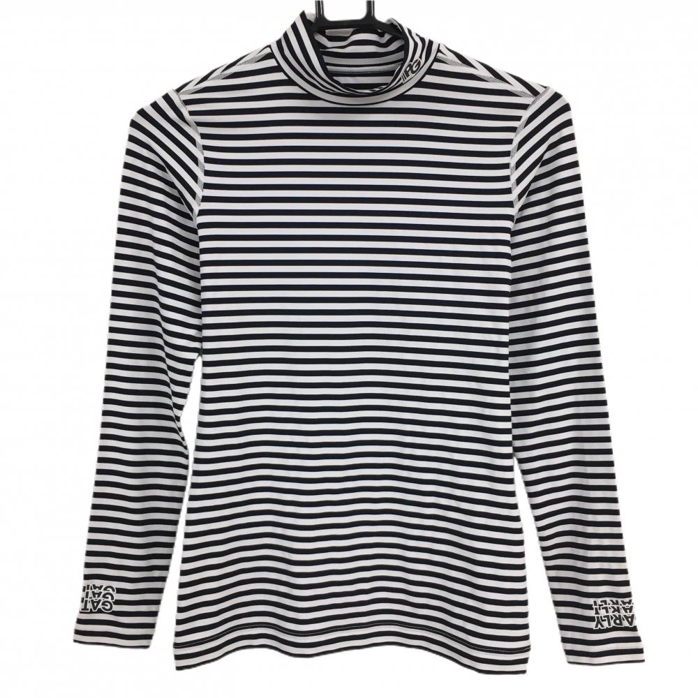 【超美品】パーリーゲイツ ハイネックインナーシャツ 白×黒 ボーダー  レディース 0(S) ゴルフウェア PEARLY GATES