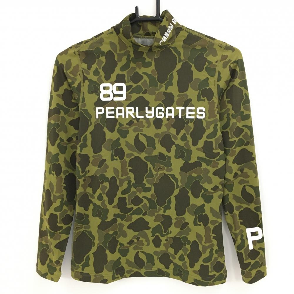 【超美品】パーリーゲイツ ハイネックインナーシャツ カーキ×ブラウン カモフラ レディース 1(M) ゴルフウェア PEARLY GATES