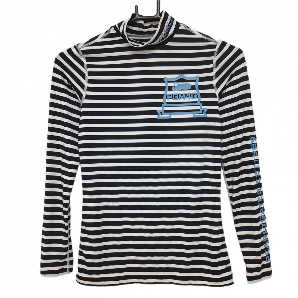 【美品】パーリーゲイツ ハイネックインナーシャツ ネイビー×白 ボーダー  レディース 0(S) ゴルフウェア PEARLY GATES