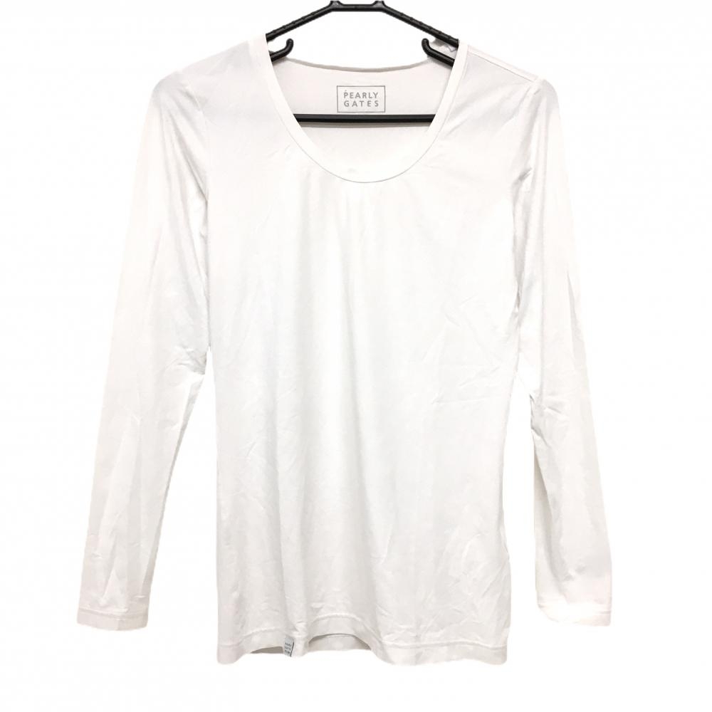 【美品】パーリーゲイツ インナーシャツ 白 メッシュ調 袖ロゴ レディース 2(L) ゴルフウェア PEARLY GATES