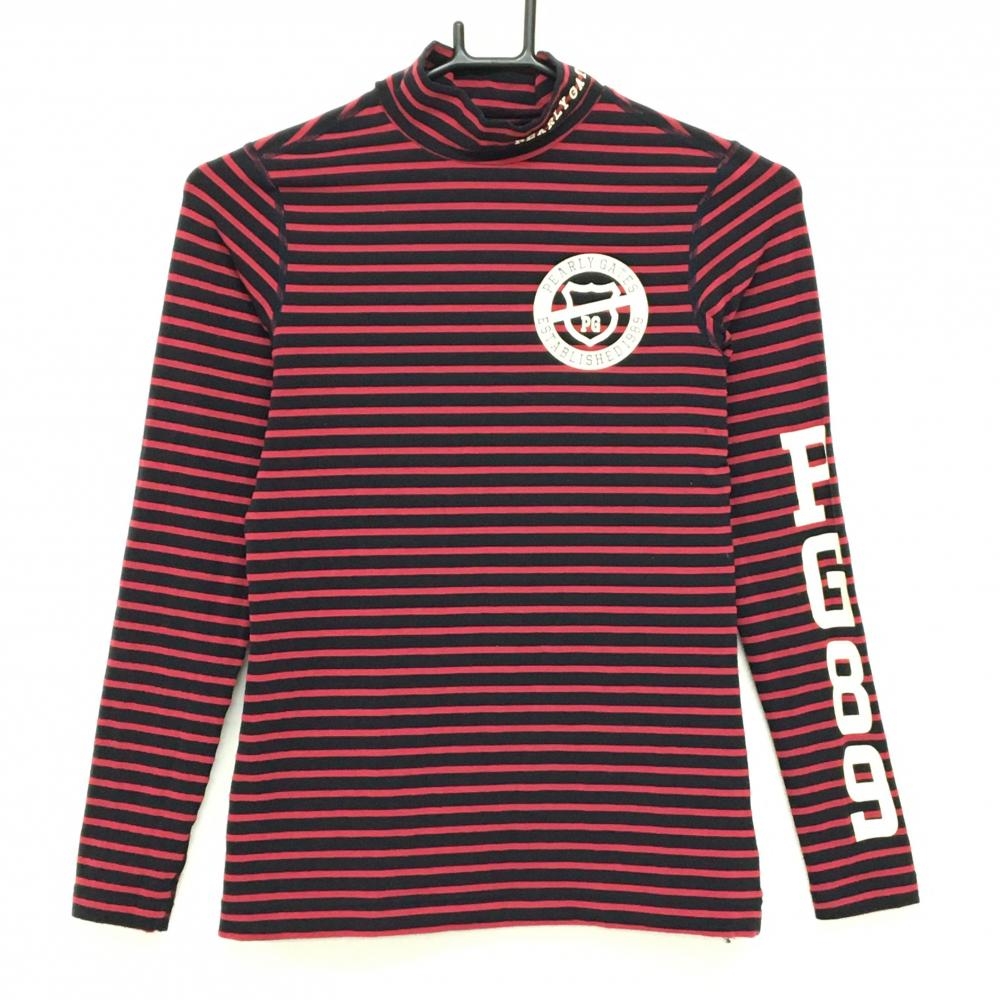 パーリーゲイツ ハイネックインナーシャツ 黒×レッド ボーダー レディース 0(S) ゴルフウェア PEARLY GATES