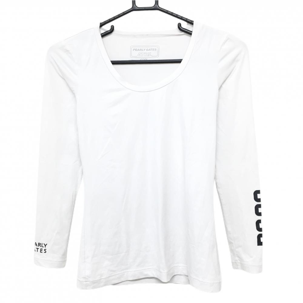 【美品】パーリーゲイツ インナーシャツ 白×ネイビー レディース 0(S) ゴルフウェア PEARLY GATES