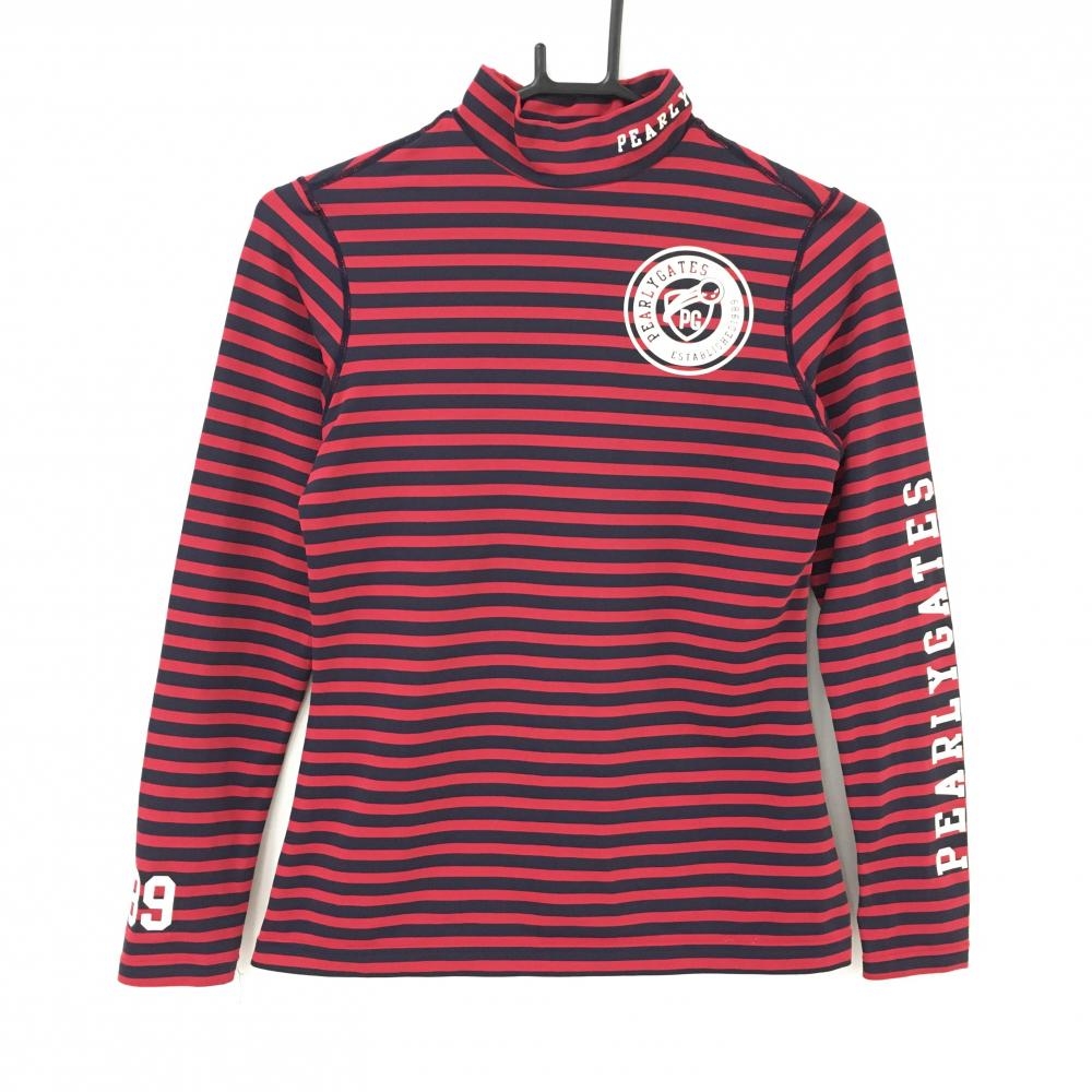 【超美品】パーリーゲイツ ハイネックインナーシャツ レッド×ネイビー ボーダー ストレッチ  レディース 1(M) ゴルフウェア PEARLY GATES