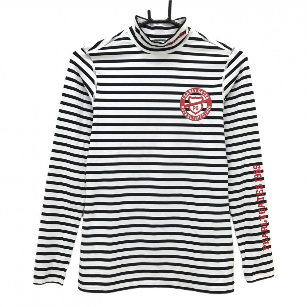 【超美品】パーリーゲイツ ハイネックインナーシャツ 白×ネイビー ボーダー  レディース 1(M) ゴルフウェア PEARLY GATES
