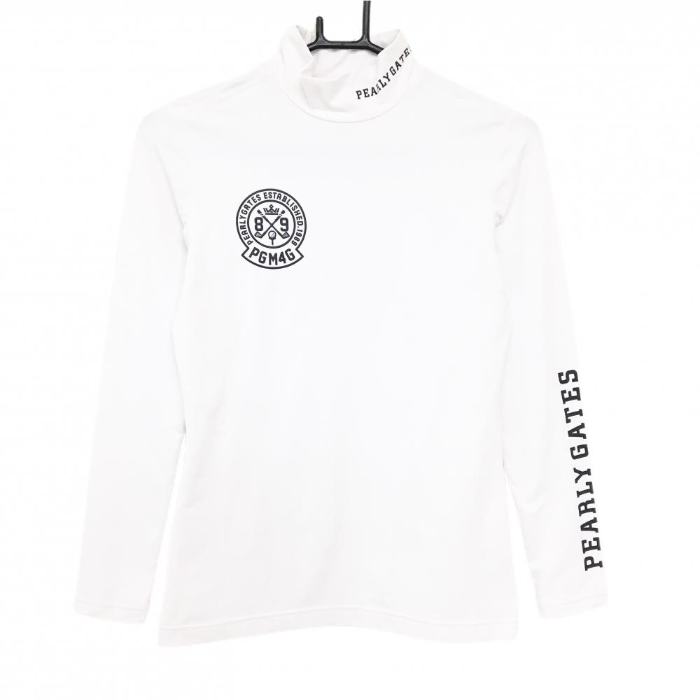 【美品】パーリーゲイツ ハイネックインナーシャツ 白×ネイビー ネックロゴ  レディース 1(M) ゴルフウェア PEARLY GATES