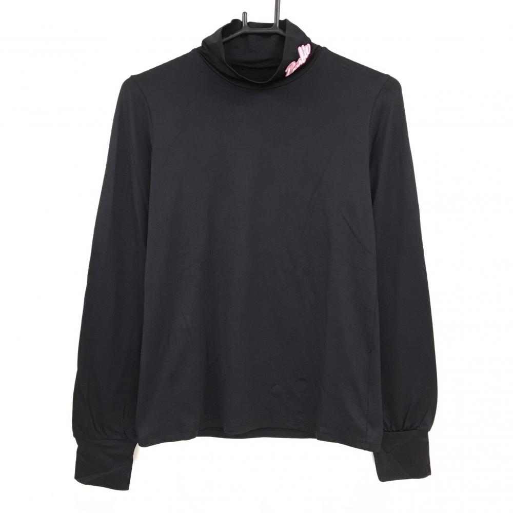【超美品】パーリーゲイツ ハイネックインナーシャツ 黒 ストレッチ ワッペン レディース 1(M) ゴルフウェア PEARLY GATES