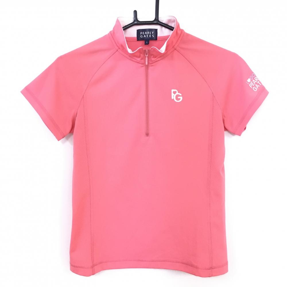 ＊訳あり＊PEARLY GATES パーリーゲイツ 半袖ハイネックシャツ ピンク ハーフジップ レディース 1(M) ゴルフウェア 画像