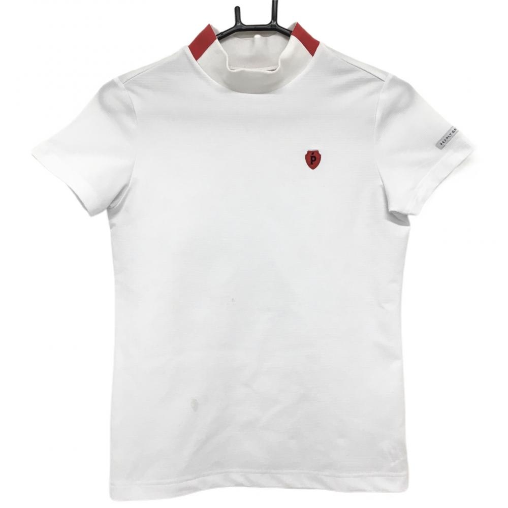 パーリーゲイツ 半袖ハイネックシャツ 白×レッド ネック後ろロゴ  レディース 0(S) ゴルフウェア PEARLY GATES 画像
