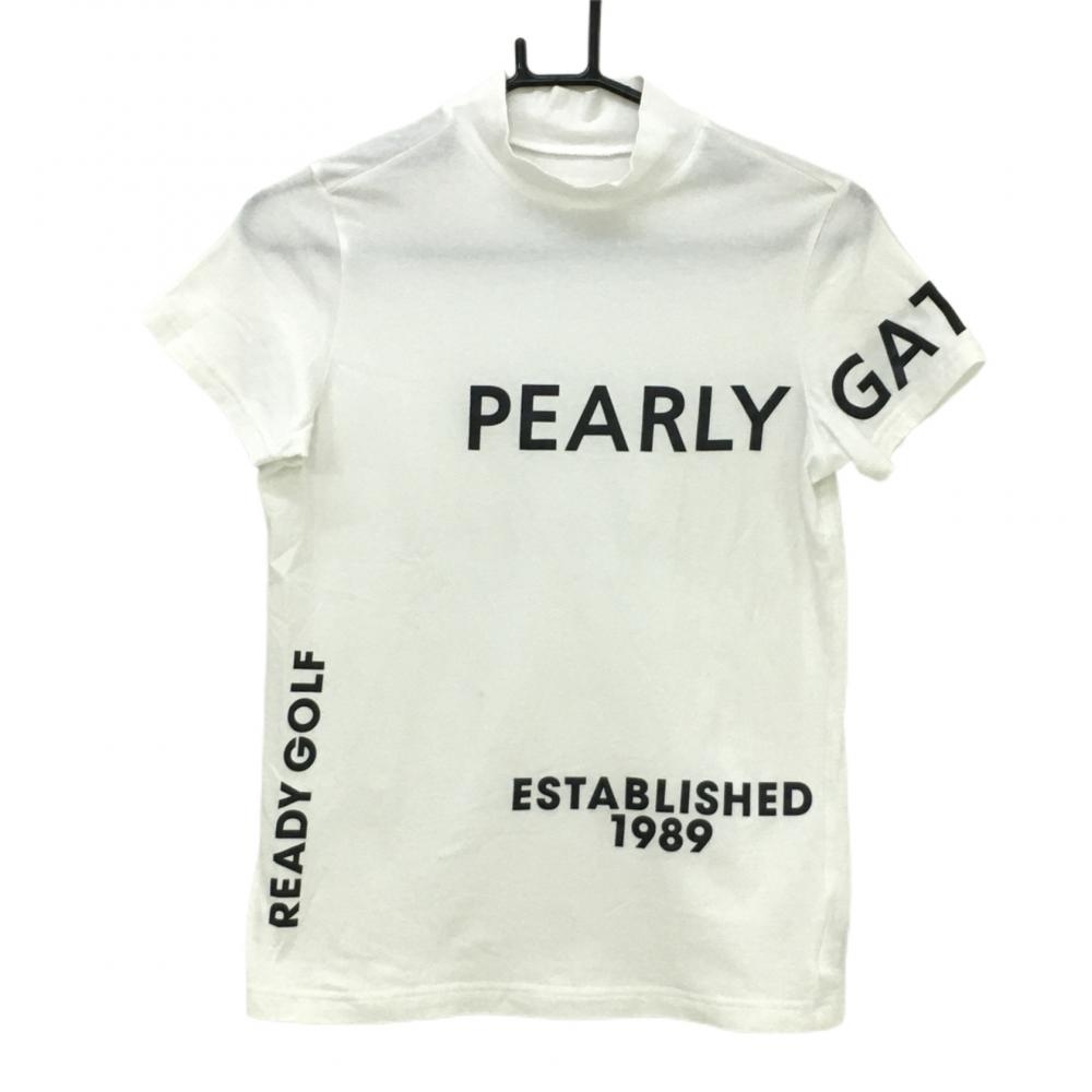 パーリーゲイツ 半袖ハイネックシャツ 白×黒 胸元ロゴ  レディース 1(M) ゴルフウェア PEARLY GATES