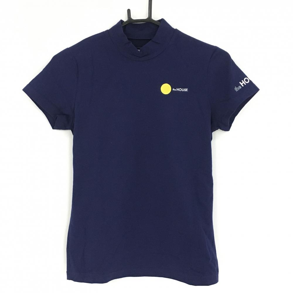 【超美品】パーリーゲイツ 半袖ハイネックシャツ ネイビー×イエロー the HOUSE限定 刺しゅう レディース 1(M) ゴルフウェア PEARLY GATES