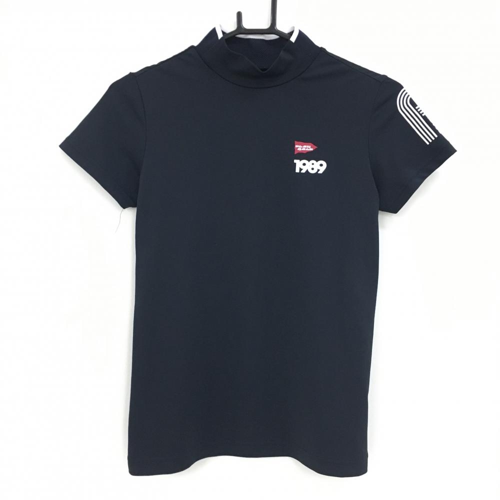 【超美品】パーリーゲイツ 半袖ハイネックシャツ ネイビー×白 レディース 0(S) ゴルフウェア 2024年モデル PEARLY GATES