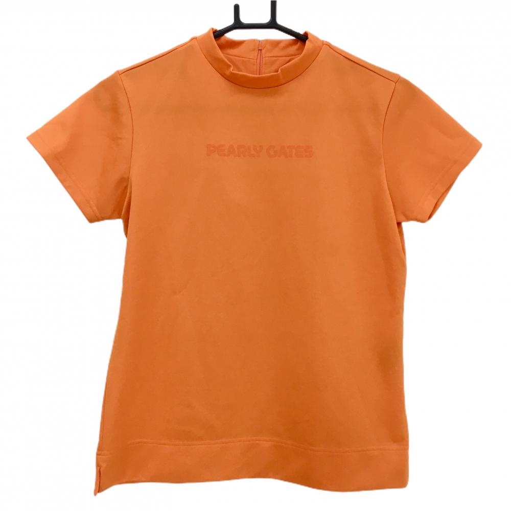 【超美品】パーリーゲイツ 半袖ハイネックシャツ オレンジ 後ろハーフジップ フロントロゴ  レディース 1(M) ゴルフウェア PEARLY GATES