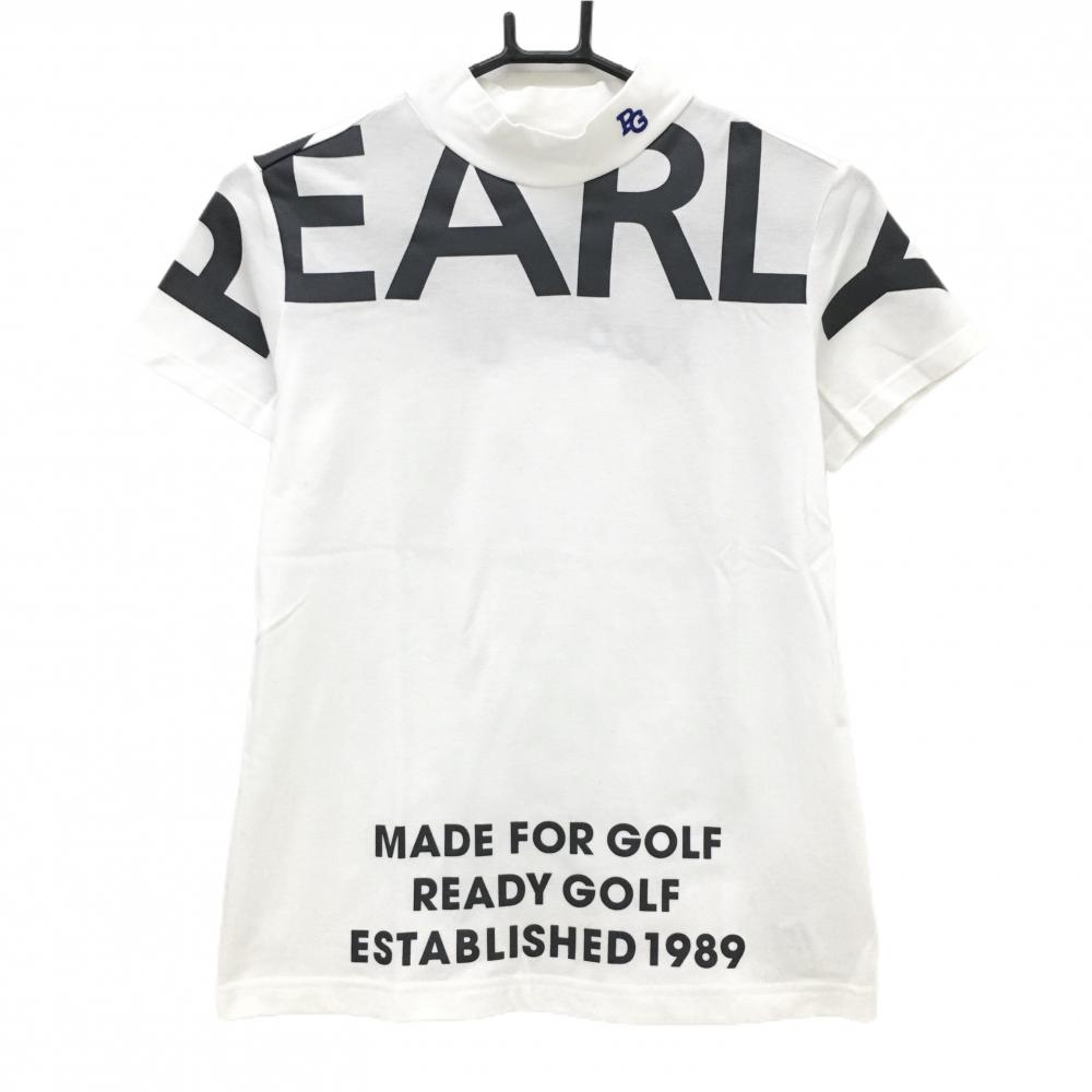 【美品】パーリーゲイツ 半袖ハイネックシャツ 白×黒 ビッグロゴ レディース 0(S) ゴルフウェア PEARLY GATES