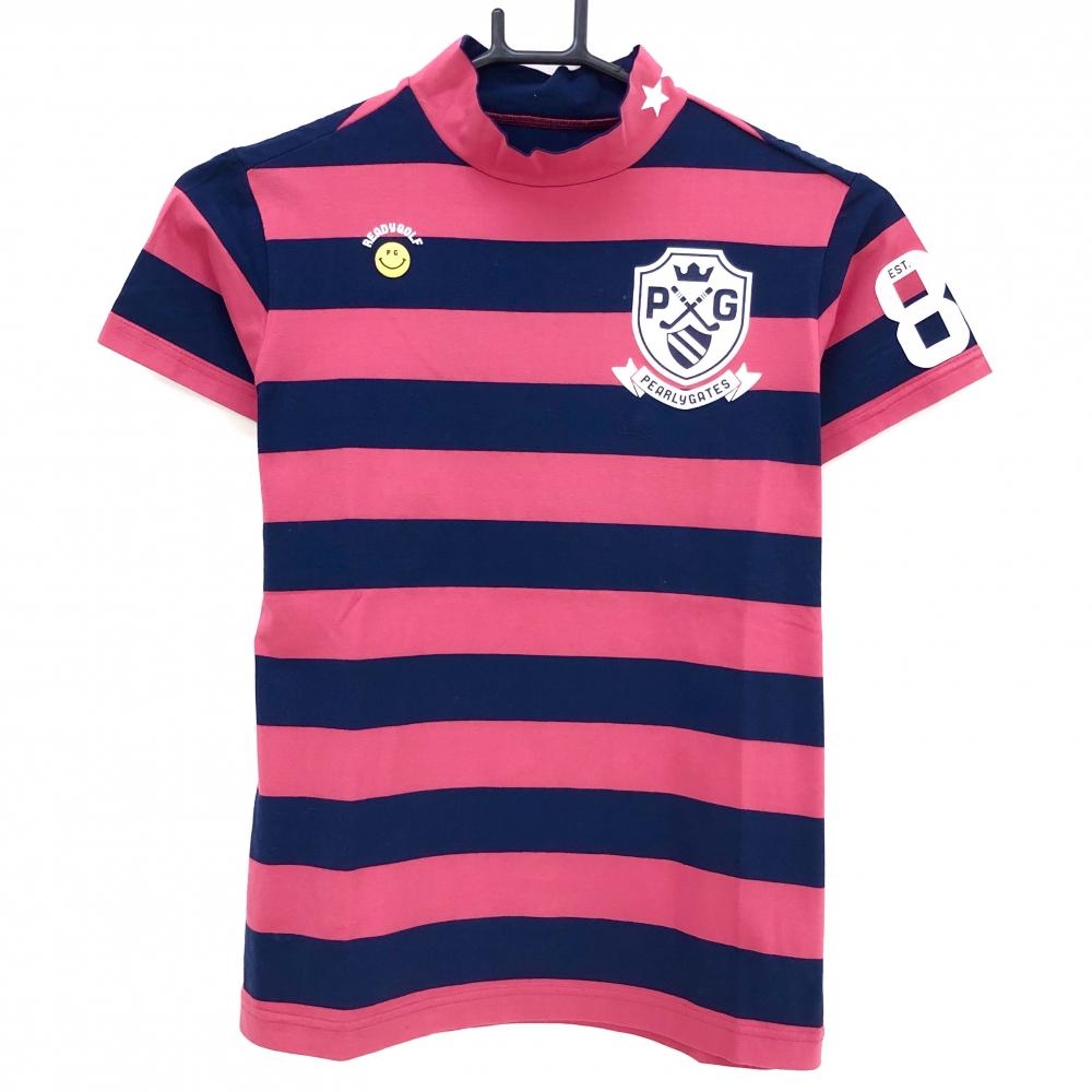 パーリーゲイツ 半袖ハイネックシャツ レッド×ネイビー ボーダー レディース 1(M) ゴルフウェア PEARLY GATES