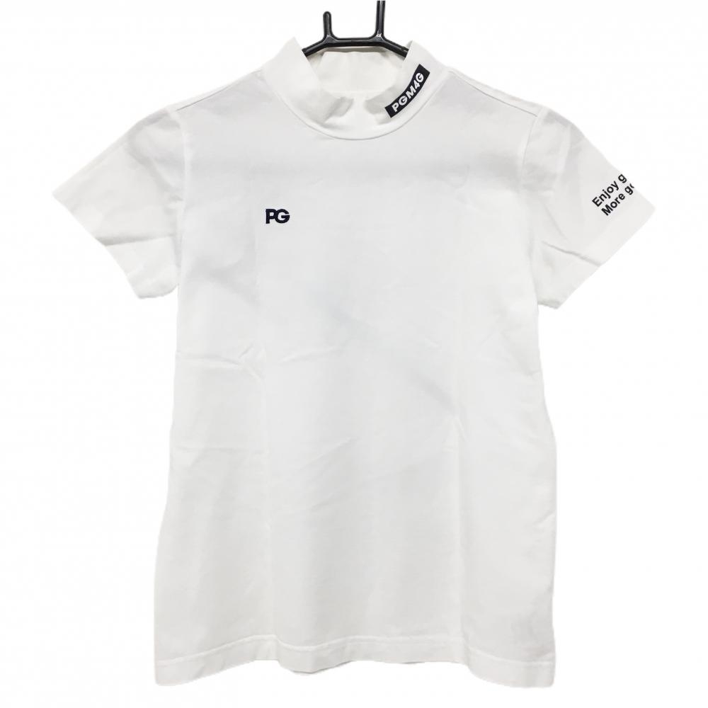 【超美品】パーリーゲイツ 半袖ハイネックシャツ 白 バックロゴ レディース 0(S) ゴルフウェア PEARLY GATES