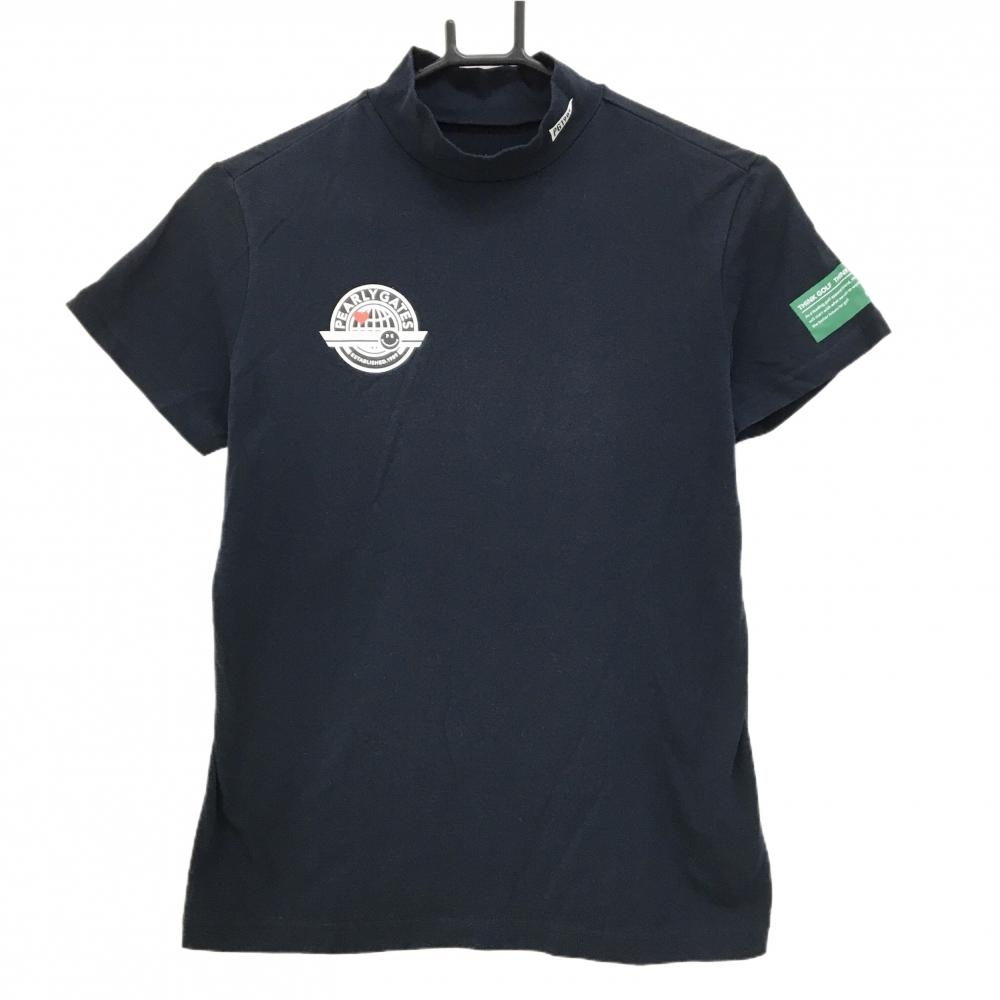 パーリーゲイツ 半袖ハイネックシャツ ネイビー ロゴ白 レディース 2(L) ゴルフウェア PEARLY GATES