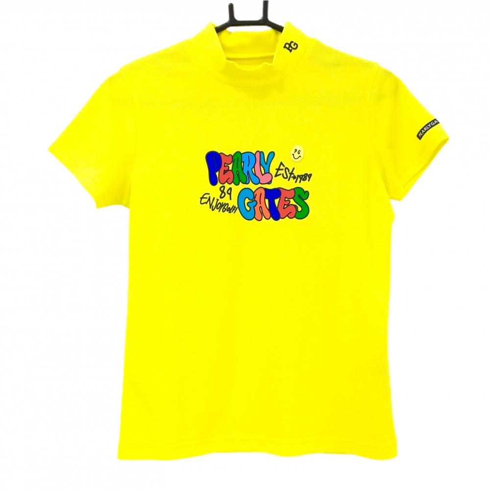 【超美品】パーリーゲイツ 半袖ハイネックシャツ イエロー×マルチカラー レディース 1(M) ゴルフウェア 2024年モデル PEARLY GATES